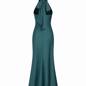 Cider Teal Backless Halter Gown with Neck Tie